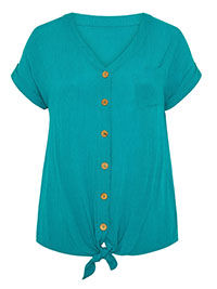 PLUS TURQUOISE Button Through Tie Front Top - Plus Size 16 to 34/36