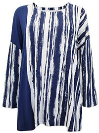 INDIGO Painterly Stripe 3/4 Sleeve Top - Size 8/10 to 16/18 (XS/S to L/XL)