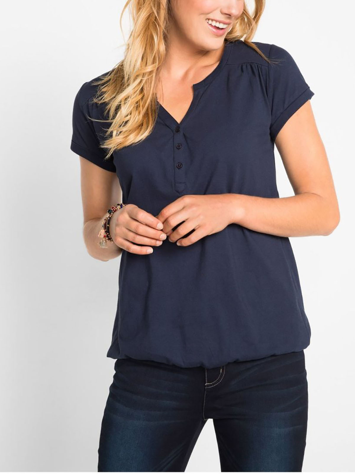 BPC NAVY Pure Cotton Short Sleeve Bubble Hem Top Plus Size 14 16 to 18 20 M to L