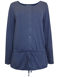 NAVY Pure Cotton Button Through Drop Waist Top - Plus Size 14/16 to 18/20 (40/42 to 44/46)