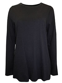 BLACK Pure Cotton Long Sleeve T-Shirt - Size 10/12 to 30/32 (S to 3XL)