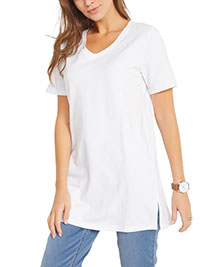 WHITE Cotton Blend V-Neck Short Sleeve T-Shirt - Pus Size 18/20 to 30/32 (L to 3XL)