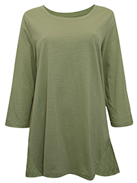 SAGE Pure Cotton Lace Insert 3/4 Sleeve Top - Plus Size 14/16 to 30/32 (EU 40/42 to 56/28)