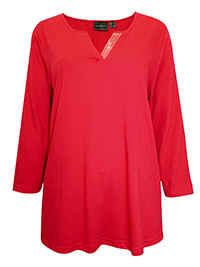 RED Pure Cotton Sequin Detail 3/4 Sleeve Top - Plus Size 14/16 to 30/32 (M to 3XL)