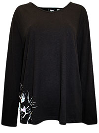 BLACK Pure Cotton Cat Print Long Sleeve T-Shirt - Plus Size 18/20 to 26/28 (L to 2XL)