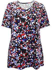 BLACK Pure Cotton Spot Print Short Sleeve Top - Plus Size 14/16 to 30/32 (M to 3XL)