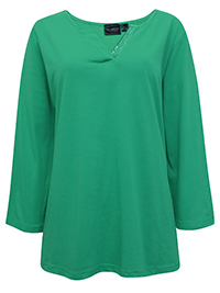 GREEN Pure Cotton Sequin Detail 3/4 Sleeve Top - Plus Size 14/16 to 30/32 (M to 3XL)