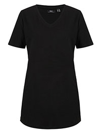 BLACK Cotton Blend V-Neck Short Sleeve T-Shirt - Size 10/12 to 30/32 (S to 3XL)
