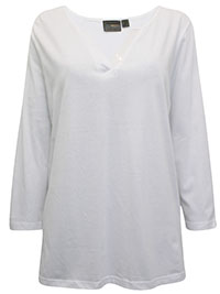 WHITE Pure Cotton Sequin Detail 3/4 Sleeve Top - Plus Size 14/16 to 30/32 (M to 3XL)