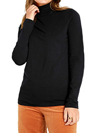 BLACK Cotton Rich Roll Neck Top - Plus Size 14/16 to 30/32 (M to 3XL)