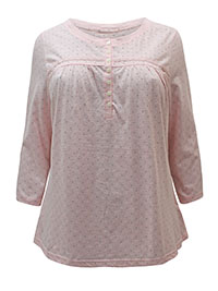 PINK Pure Cotton Printed Henley Neck Top - Plus Size 22/24 (XL)