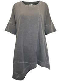 GREY Pure Cotton Asymmetric Hem Panelled Top - Size 6 to 20 (XS to XXL)