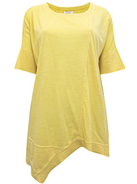 YELLOW Pure Cotton Asymmetric Hem Panelled Top - Plus Size 14/16 to 20 (L to XXL)