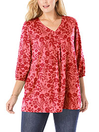 PINK Floral Print Blouson Sleeve Tunic - Plus Size 24/26 to 40/42 (US 1X to 5X)