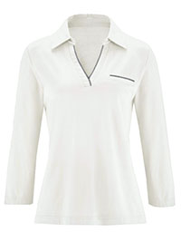 IVORY Pure Cotton 3/4 Sleeve Collared Top - Size 10 to 22