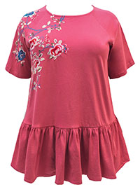 PINK Floral Embroidered Peplum Top - Plus Size 16 to 30