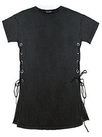 BLACK Pure Cotton Lace Up Side T-Shirt - Size 8 to 20