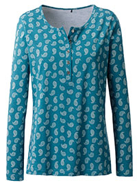 TEAL Pure Cotton Paisley Print Henley Top - Plus Size 12 to 30