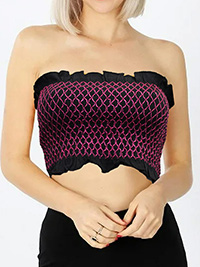 BLACK Pure Cotton Contrast Stitch Shirred Bandeau Top - Size 8 to 18