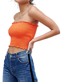 ORANGE Pure Cotton Shirred Bandeau Top - Size 6 to 20