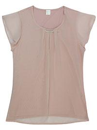 DUSTY-PINK Flutter Sleeve Bar Detail Woven Top - Size 10 to 28