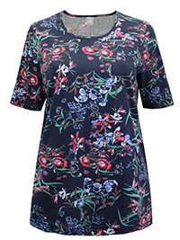 NAVY Pure Cotton Floral Print Short Sleeve Top - Plus Size 14 to 30