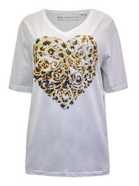 WHITE Pure Cotton Rhinestone Heart T-Shirt - Plus Size 18/20 to 26/28 (L to 2XL)