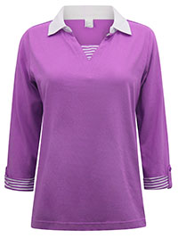 MAGENTA Pure Cotton Stripe Trim Collar 2-in-1 Top - Plus Size 14 to 20