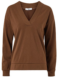 BROWN Estella Cotton-Blend V-Neck Sweatshirt - Size 8/10 to 20/22 (EU 34/36 to 46/48)