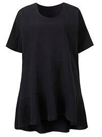 BLACK Pure Cotton Dipped Hem T-Shirt - Plus Size 12/14 to 32/34