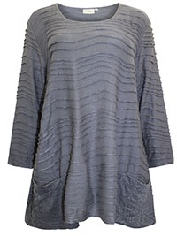 CHARCOAL Textured Hanky Hem Pocket Tunic - Plus Size 16 to 18 (L to L1)