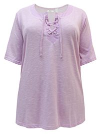LILAC Cotton Blend Short Sleeve Lace Up Top - Plus Size 26/28 (2XL)