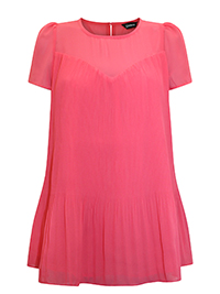 PINK Short Sleeve Micro Pleat Top - Size 8 to 10