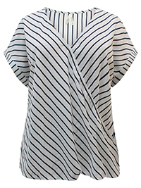 WHITE/NAVY Striped Mock Wrap Top - Plus Size 18/20 to 22/24 (US 1X to 2X)