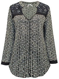 BLACK/WHITE Geo Printed Embroidered Insert Top - Size 8 to 12 (S to L)