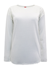 IRREGULAR - IVORY Pure Cotton Lace Insert Long Sleeve Top - Size 14 to 16 (L to XL)