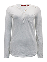 IVORY Pure Cotton Notch Neck Long Sleeve Top - Size 8 to 18 (EU 34 to 44)