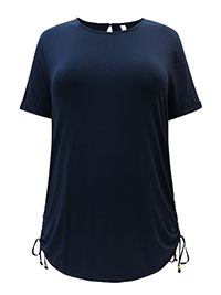 BLACK Drawstring Side Jersey Top - Plus Size 18/20 to 22/24