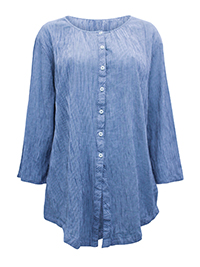 BLUE Pure Cotton Striped Button Front Top - Size 6 to 16