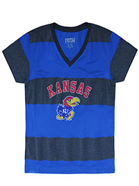 BLUE/GREY Pure Cotton 'Kansas' Varsity T-Shirt - Plus Size 16 (XL)