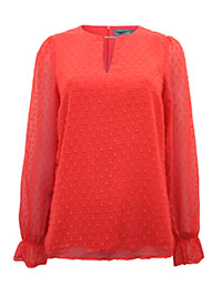 S/DAR RED Dobby Blouse With Gold Tab Detail - Size 10 to 18