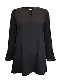 S/DAR BLACK Keyhole Detail Fluted Cuff Tunic Top - Size 8 to 20