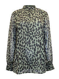 S/DAR KHAKI Animal Print High Neck Top - Size 12 to 14