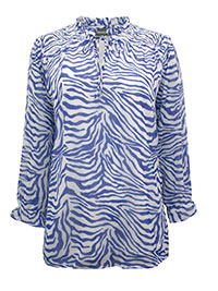 BLUE Zebra Print Tie Detail Blouse - Size 10 to 12