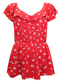 JB RED Floral Fun And Flirty Top - Size 8 to 16