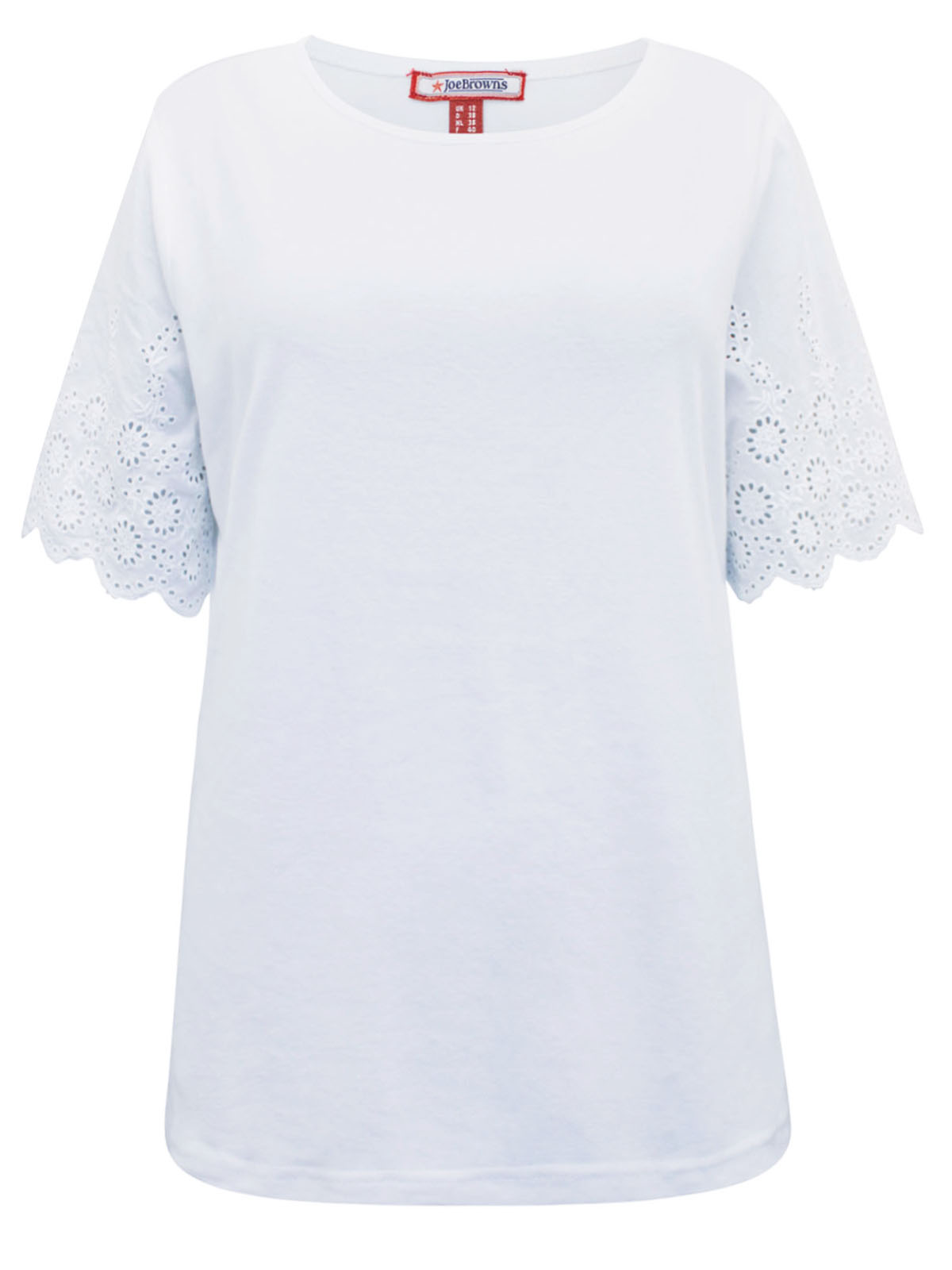 Joe Browns White Pure Cotton Broderie Sleeve Top Size 8 To 18