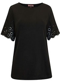 JB BLACK Pure Cotton Broderie Sleeve Top - Size 12 to 16