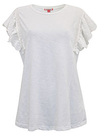 JB WHITE Cotton Jersey Pretty Broderie Top - Size 16 to 18