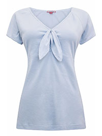 JB SKY-BLUE Pure Cotton Bow Front Top - Size 10 to 18