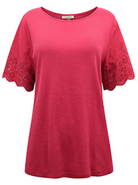 JB BERRY Pure Cotton Broderie Sleeve Top - Plus Size 14 to 18
